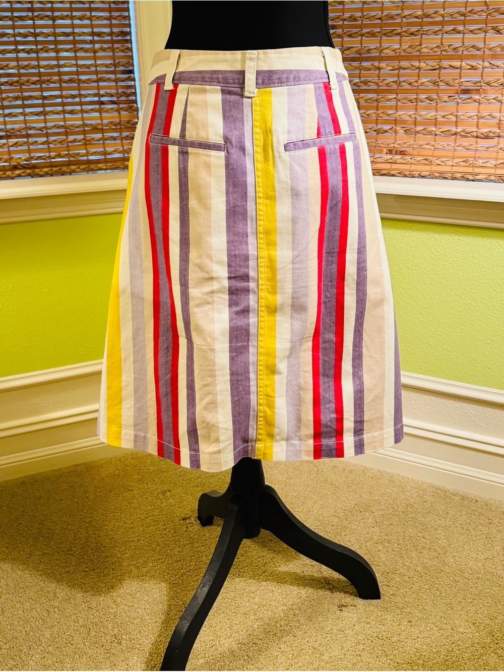 Anthropologie Striped Button-Front Skirt in Red, Purple, Yellow & Cream - Picture 2 of 6